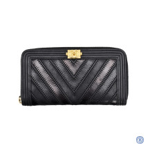 Chanel Boy Chevron Mixed Leather Zip Around Wallet