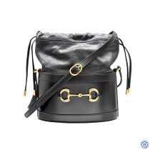 Gucci black leather horsebit 1955 bucket bag