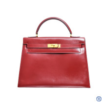 Hermès Vintage Kelly 32 Rouge H Sellier Box Leather Bag