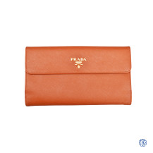 Prada Continental Logo Saffiano Leather Wallet
