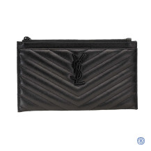 YSL Black Leather Pouch - Chevron Black