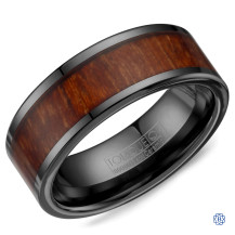 Black Ceramic with Wood Pattern Inlay Wedding Band