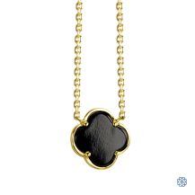 18kt Yellow Gold Black Onyx Clover Necklace