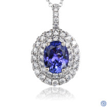 14k white gold tanzanite and diamond pendant with chain