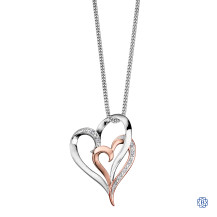 10kt White and Rose Gold Duo Heart Diamond Pendant with Chain