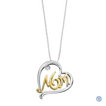 Silver and 10kt White Gold Diamond Mom Pendant with Chain