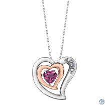 Silver and 10kt Rose Gold Diamond and Pink Topaz Heart Pendant with Chain