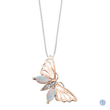 10kt Rose and White Gold Opals Butterfly Pendant with Chain