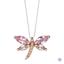 10kt Rose Gold Lilac Amethyst and Morganite Dragonfly Pendant with Chain