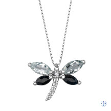 10kt White Gold Topaz, Sapphire and Diamond Dragonfly Pendant with Chain