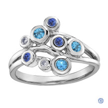 10kt White Gold Blue Topaz, Tanzanite and Diamonds Ring