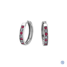 10kt White Gold Ruby and Diamond Hoop Earrings