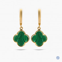 18kt Yellow Gold Green Malachite Clover Earrings 