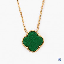 18kt Yellow Gold Green Malachite Clover Necklace 