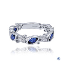 Gabriel & Co. 14K White Gold Marquise Station Sapphire and Diamond Ring