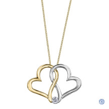 10kt White and Yellow Gold Hearts Diamond Pendant with Chain