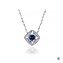 Gabriel & Co. Vintage Inspired 14K White Gold Sapphire and Diamond Pendant Necklace