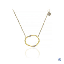 Gabriel & Co. Hammered 14K Yellow Gold Circular Pendant Necklace with Diamonds