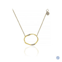 Gabriel & Co. Hammered 14K Yellow Gold Circular Pendant Necklace with Diamonds