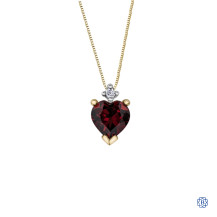 10kt Yellow Gold Garnet Heart shaped Diamond Pendant