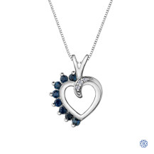 10kt White Gold Sapphire and Diamond Heart Pendant