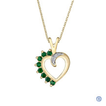 10kt Yellow Gold Emerald and Diamond Heart Pendant