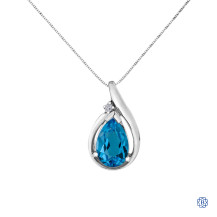 10kt White Gold Blue Topaz Pear Shaped Diamond Pendant