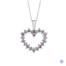 10kt White Gold Pink Sapphire and Diamond Heart Pendant