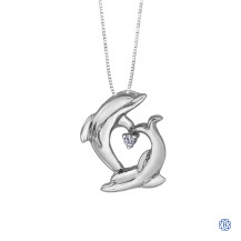 10kt White Gold Dolphins Diamond Heart Pendant