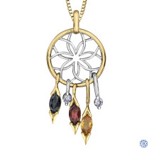 10kt White and Yellow Gold Diamond and Gemstone Dreamcatcher Necklace