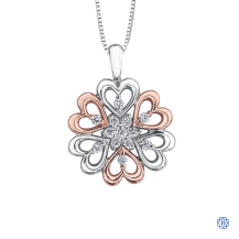 Floral 10kt White Gold and Rose Gold Hearts Diamond Necklace 