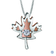 Silver and 10kt Rose Gold Canadian Diamond Maple Leaf necklace