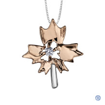 10kt Rose and White Gold Canadian Diamond Maple Leaf necklace