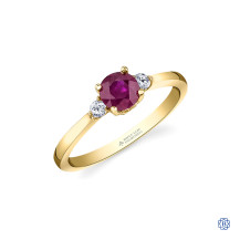 14kt Yellow Gold Ruby and Maple Leaf Diamond Ring