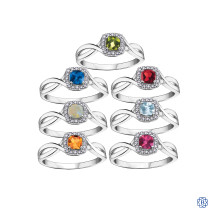 10kt White Gold Birthstone & Diamond Ring