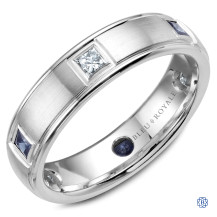 Bleu Royale Gold Wedding Band with Diamond and Sapphire