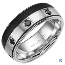 Bleu Royale Gold with Black Carbon and Black Diamonds Wedding Band