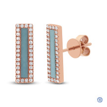 14kt Rose Gold Bar Turquoise and Diamond Earrings