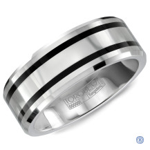 Tungsten Wedding band with black enamel inlay